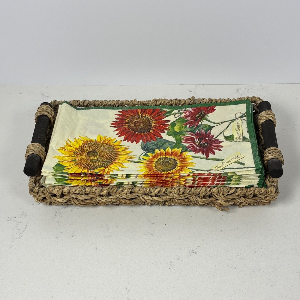 Napkin Holder Tray Woven Seagrass Farmhouse Rustic Cottage Fall Country Kitchen